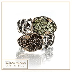 Anello Medievale serpente contrarié verde e fumè| Gioielli De Nobili